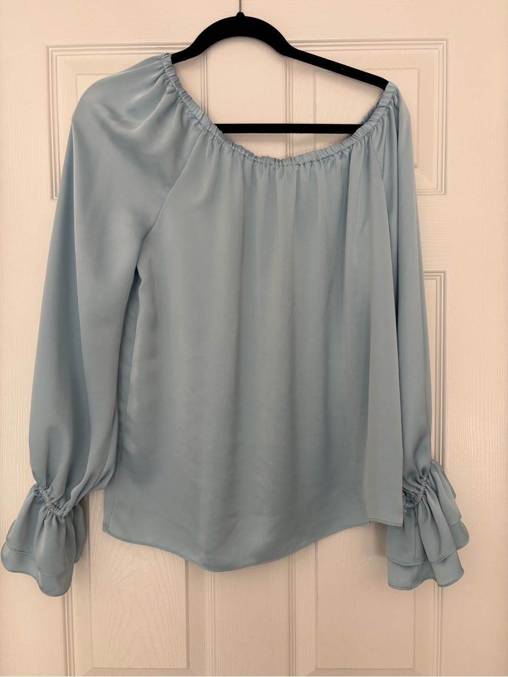 Ramy Brook Murphy Off Shoulder Celeste Blue Long Sleeve Blouse Size M Evening